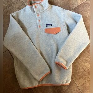 Patagonia Synchilla Sweater sweatshirt XS light grey orange trim 1/4 snap SOFT